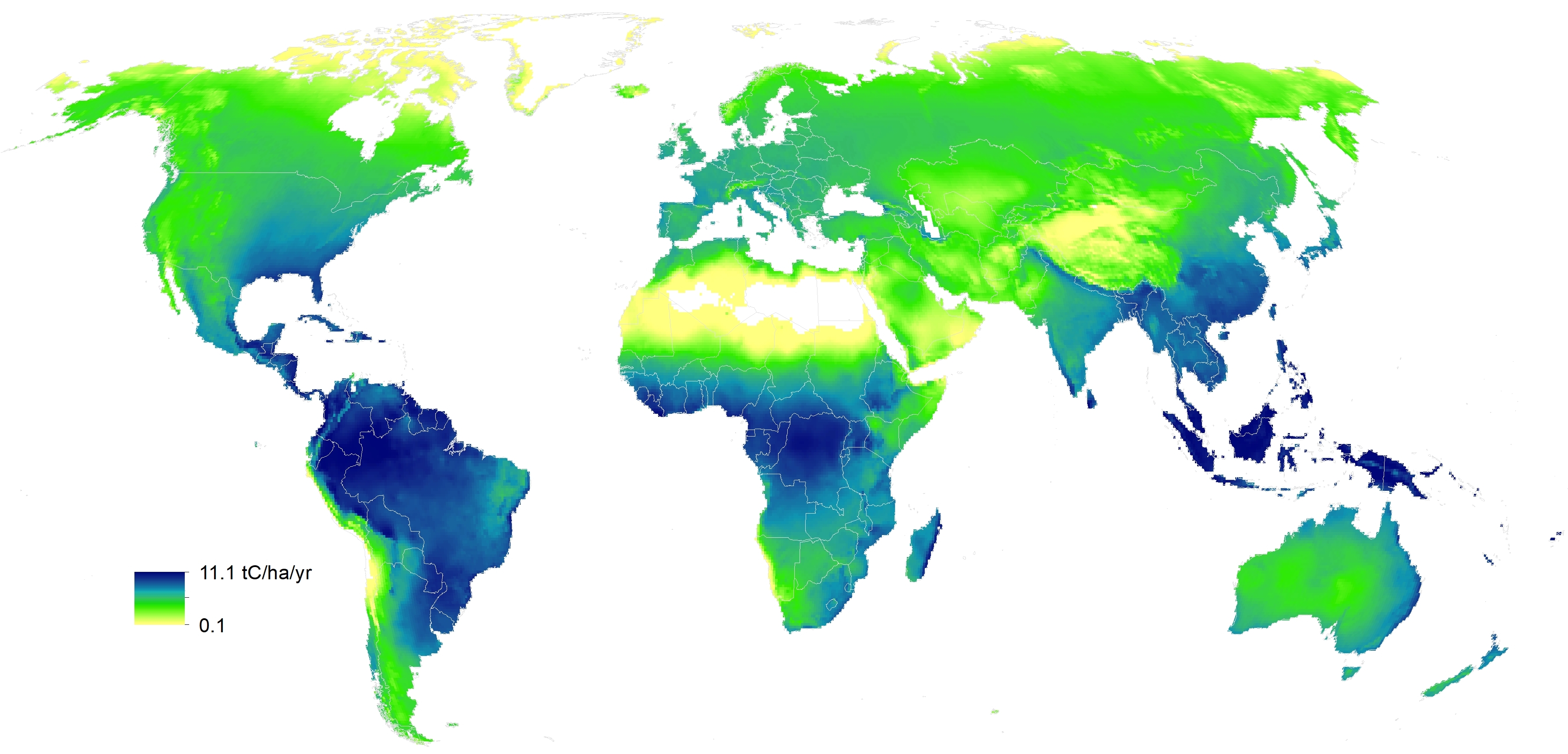 Fig. G4M output example: Potential net primary productivity map
