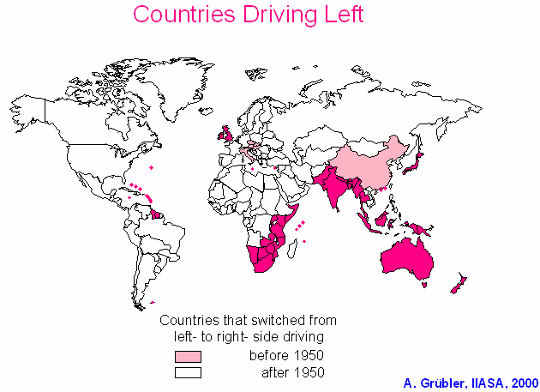 Countries driving left