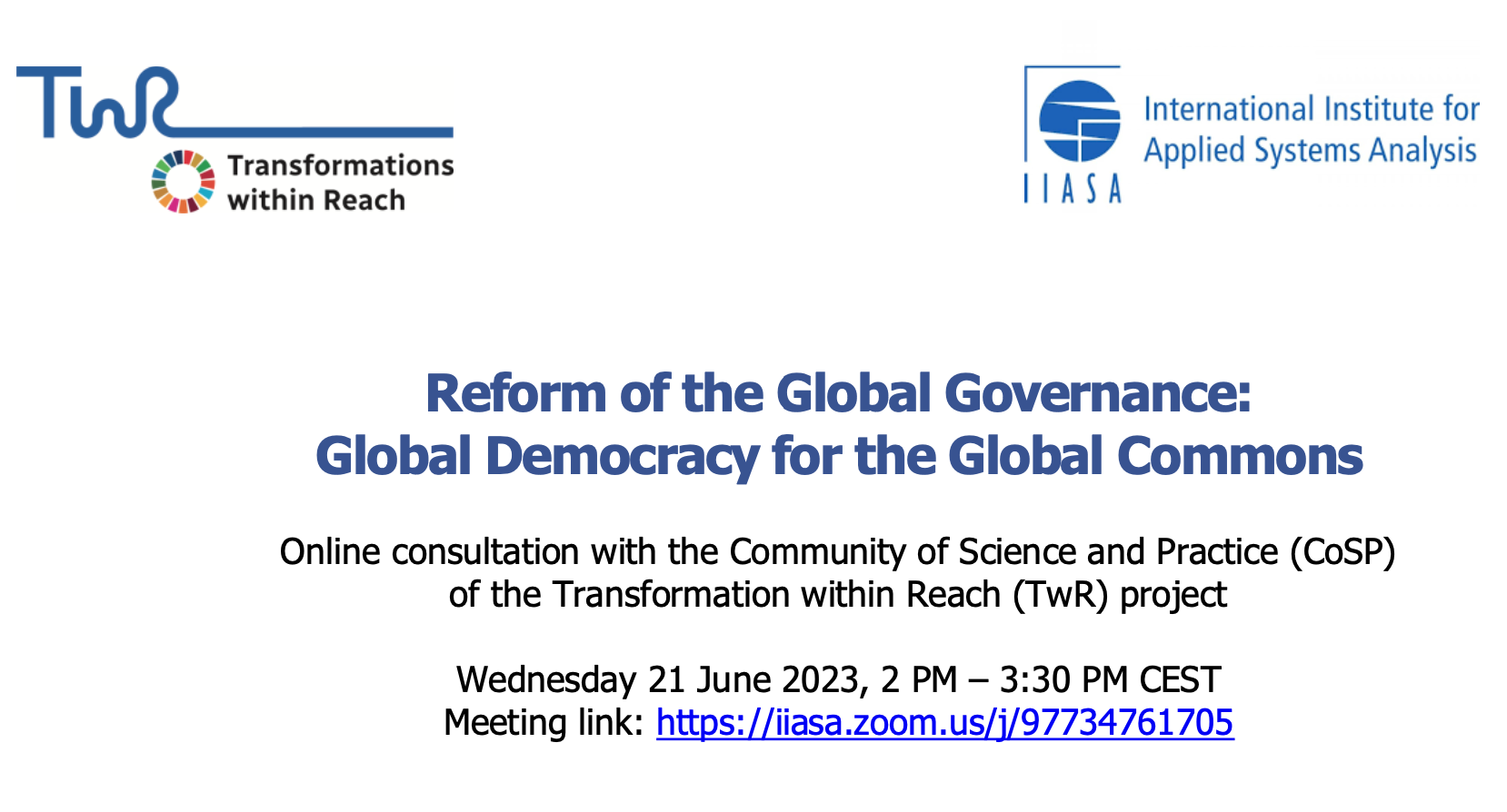 Online consultation with the Community of Science and Practice (CoSP)