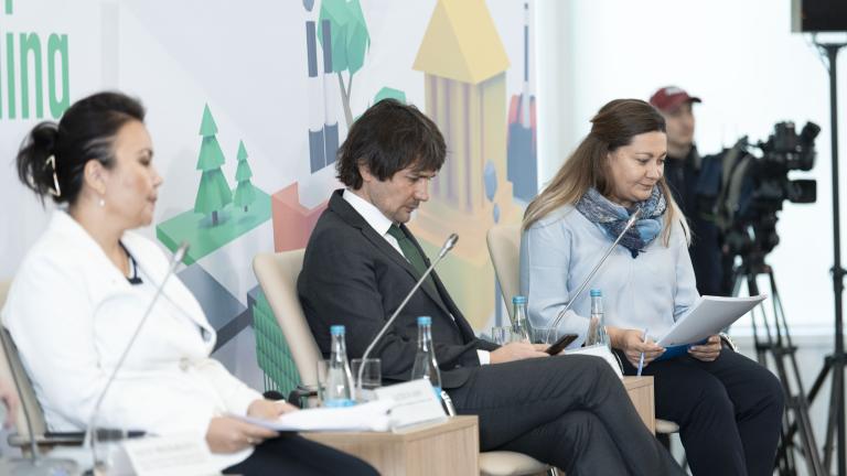 Elena Rovenskaya moderating her panel discussion “Towards a carbon market in Eurasia”