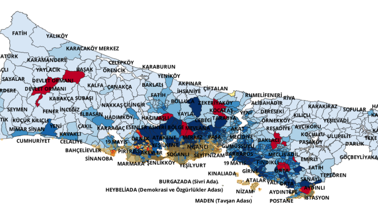 Figure 4. Locations with high population (in blue), high EQ damage (in yellow), high Natech risks (in red) index, source: Kundak et al., 2025.ku