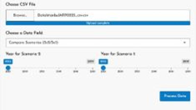 Figure 9. Drop-down menu for selecting variable scenario (population), by years (from 2025 to 2050), and by alternative downscaling (allocation) scenario.