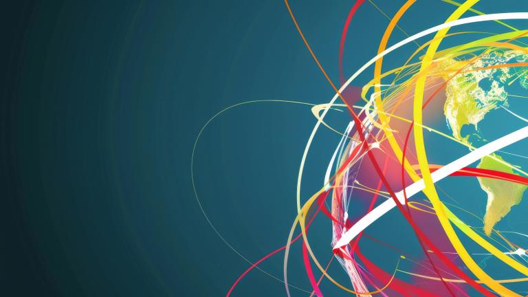 A conceptual illustration depicting international cooperation in an abstract style.