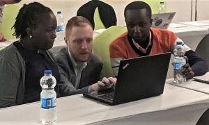 Gregory Ireland with two workshop participants