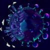 Abstract illustration of a city on a covid virus particle
