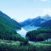 Forest, mountains and lake in Russia