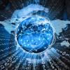 abstract glowing figure of the globe with numbers around it