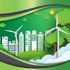 Green background with smart city and renewable energy options
