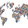Crowd of multicultural people composing a world map