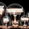 Lightbulbs showing different aspects of change and management