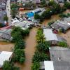 Airial picture of village with flooded streets