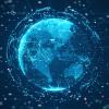 The Earth with systems concept superimposed - dark background with light blue systems network 