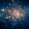 Fire sparkles in dark blue bokeh background