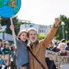 People with placards and posters on a global strike for climate change