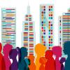Population. Different multiethnic people of different ages. Groups of families. 
