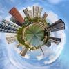 Urbanization concept showing high-rise buildings around the planet
