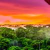 View on purple sunset over the Brazilian rainforest in the Amazon region 