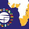 Map of Africa showing regional members and IIASA logo surrounded by relevant flags