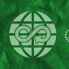 Circular economy icons, green energy, global industry on a green background