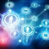 Network, community concept on blue background