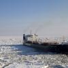 Oil tanker in frozen sea