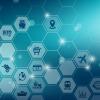 Illustration showing supply chain management icons connected to each other on blue background. 