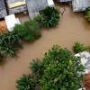 Aerial view of flooding, devastation after natural disaster 
