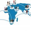People connected around the globe concept illustration