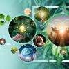 Sustainable development concept with different aspects such as sustainable energy highlighted