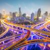 Shanghai, China aerial view over highways
