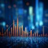 Economic candlestick graph on a blue, media rich backdrop