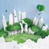 Paper cut-out concept of green city with family.