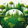 AI generated ecology concept with green planet earth, green technologies and a thriving city