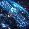 Satellite in space with network connections around Earth.