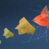 Transformation from caterpillar to butterfly, analog to digitalization, concept illustrated in origami paper folding