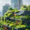 Sustainable apartment building with greenery and solar panels