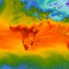 World map showing global heat waves of extreme high temperature in Southern hemisphere. 