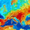 Colorful satellite weather map depicting increased temperatures across Europe.