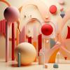 3d geometric shapes and objects in a modern, geometric, bauhaus style, light beige and magenta