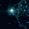 Hand of robot touching on binary data. Futuristic Artificial intelligence AI concept