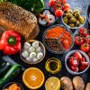 Food products representing the Mediterranean diet