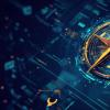 Digital compass with futuristic design, technology background, navigation concept