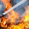Firefighters spray water to wildfire in forest 