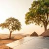 Solar panels in a remote rural area in Africa