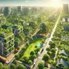 Green City with Integrated Parks and Gardens: Realistic Urban Landscape Blending Nature and Modern Architecture. 