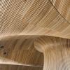 Architectural details of Welsh Assembly building. Wooden planks from sustainable sources. Eco-friendly design at its best. 