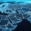 Network of North Africa with blue illuminated connections