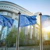 European union flags against parliament in Brussels, Belgium 