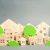 Miniature wooden toy houses and trees