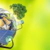 Renewable energy concept green world in transition showing Earth with various sources of green energy